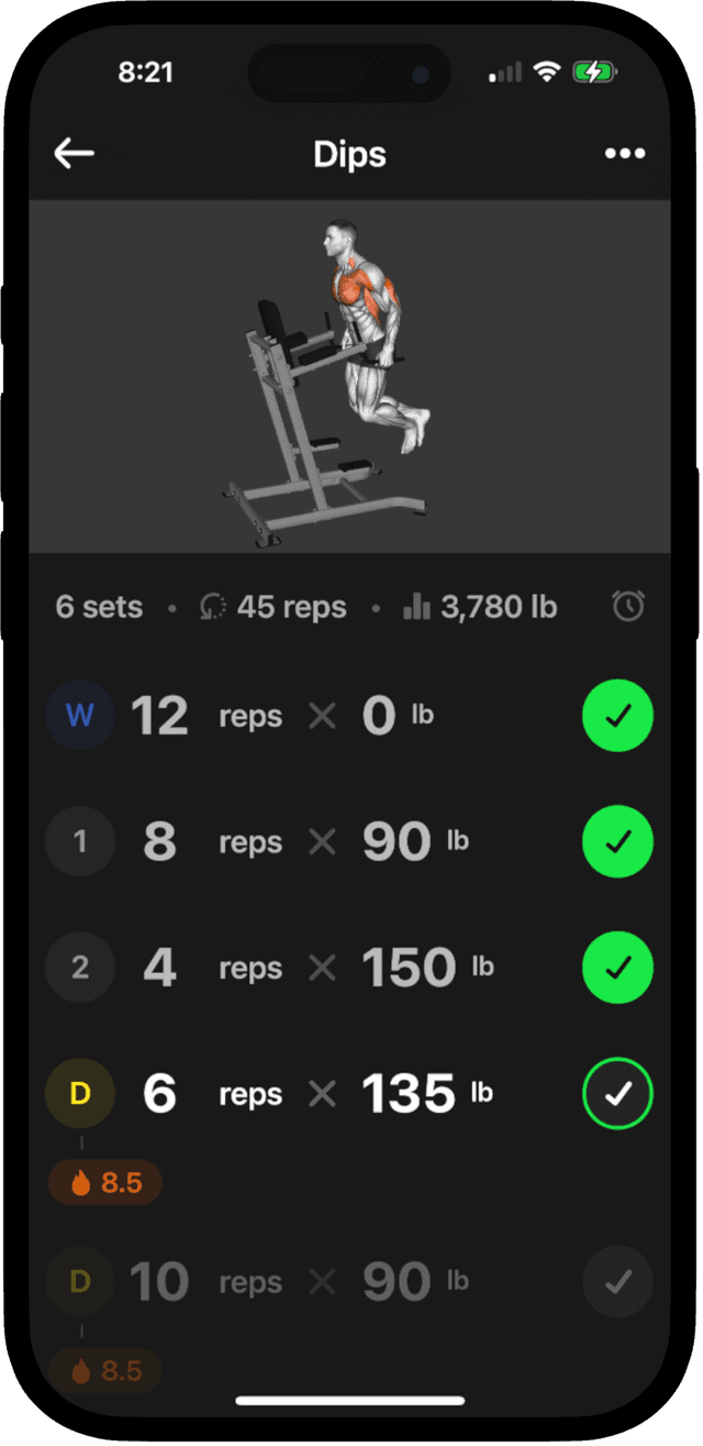 Active workout summary screen